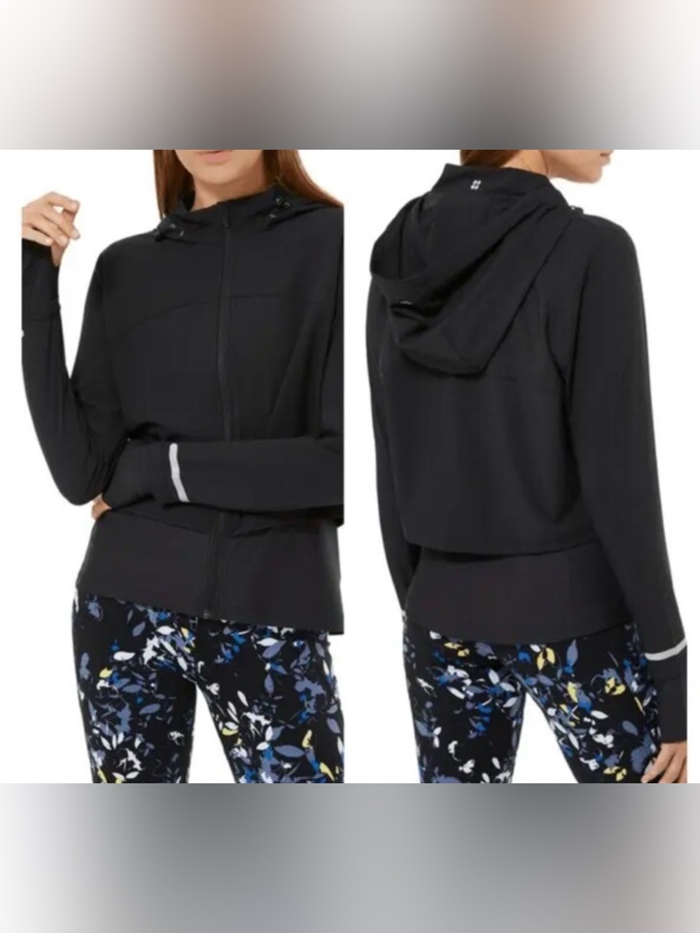Sweaty Betty Black Hooded Zip Utility Jacket with Reflective Trim Accents